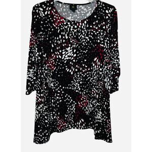 JM COLLECTION LONG SLV RND NECK MIDI ASYMMETRICAL DRESS, WOMEN-XL-BLACK RED WHIT